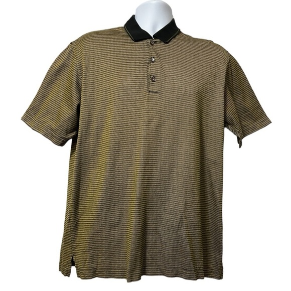 Tom James Short Sleeve 60’s Double Mercerized Cotton Polo Black/Tan Size M - Picture 1 of 6